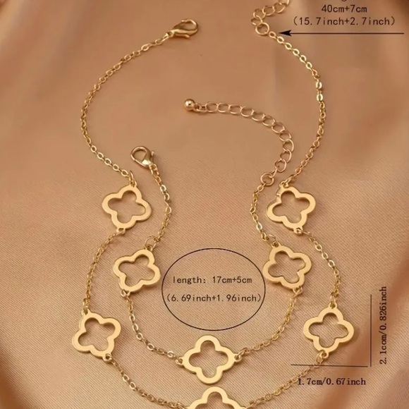 Four leaf clover necklace & bracelet set goldstone - Picture 2 of 5